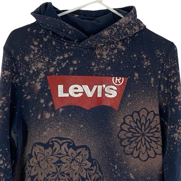 Levis Logo Sweatshirt Hoodie Pullover Men's XS Small Unisex Upcycled Blue Red - Picture 4 of 15